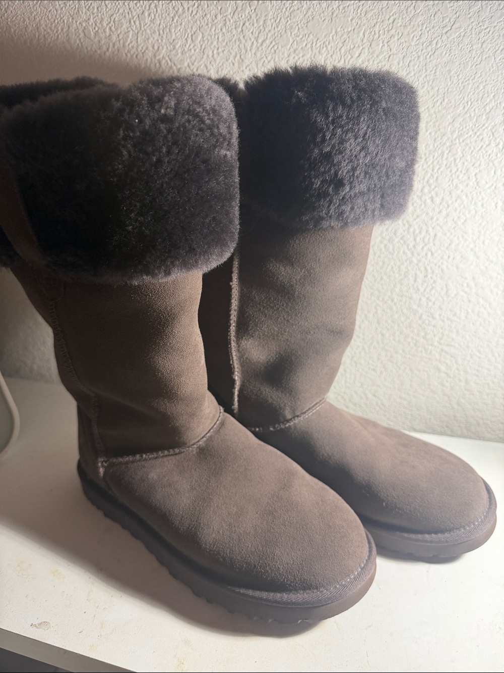 UGG Women's Brown Suede Shearling Tall Boots
